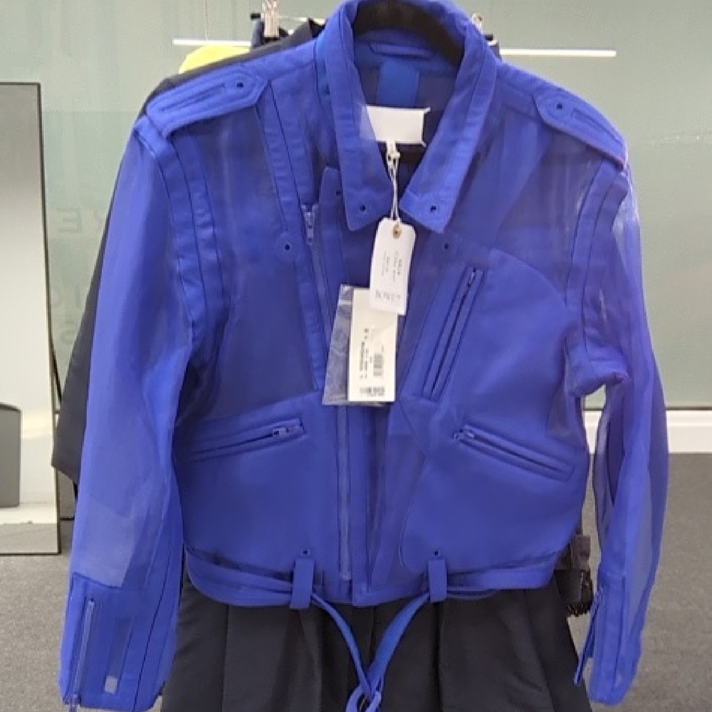 Maison Margiela NWT NEW Cobalt Blue Sheer And Metallic Belt Jacket Felt Details